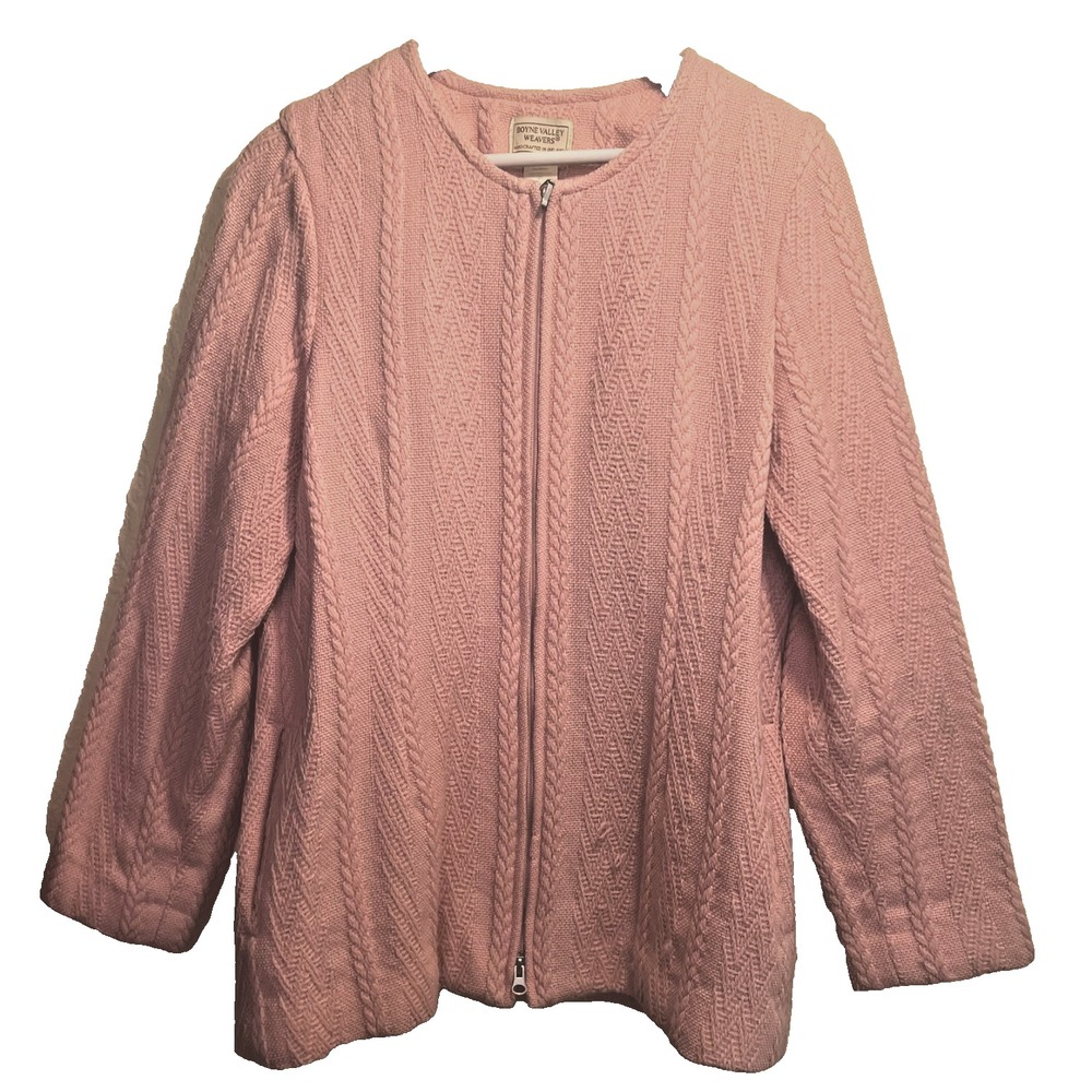 Boyne Valley‎ Weavers Women's Sweater M Irish Merino Wool Vtg Cable Knit Zip Up